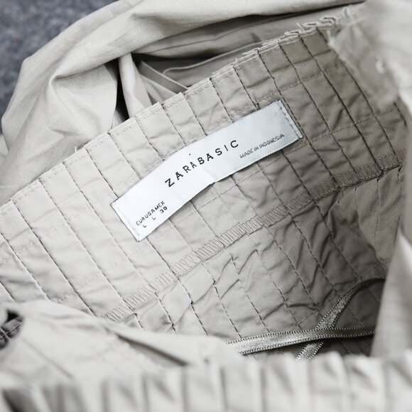 Zara Basic Beige Smocked Midi Dress with Tie Belt - Picture 4 of 5